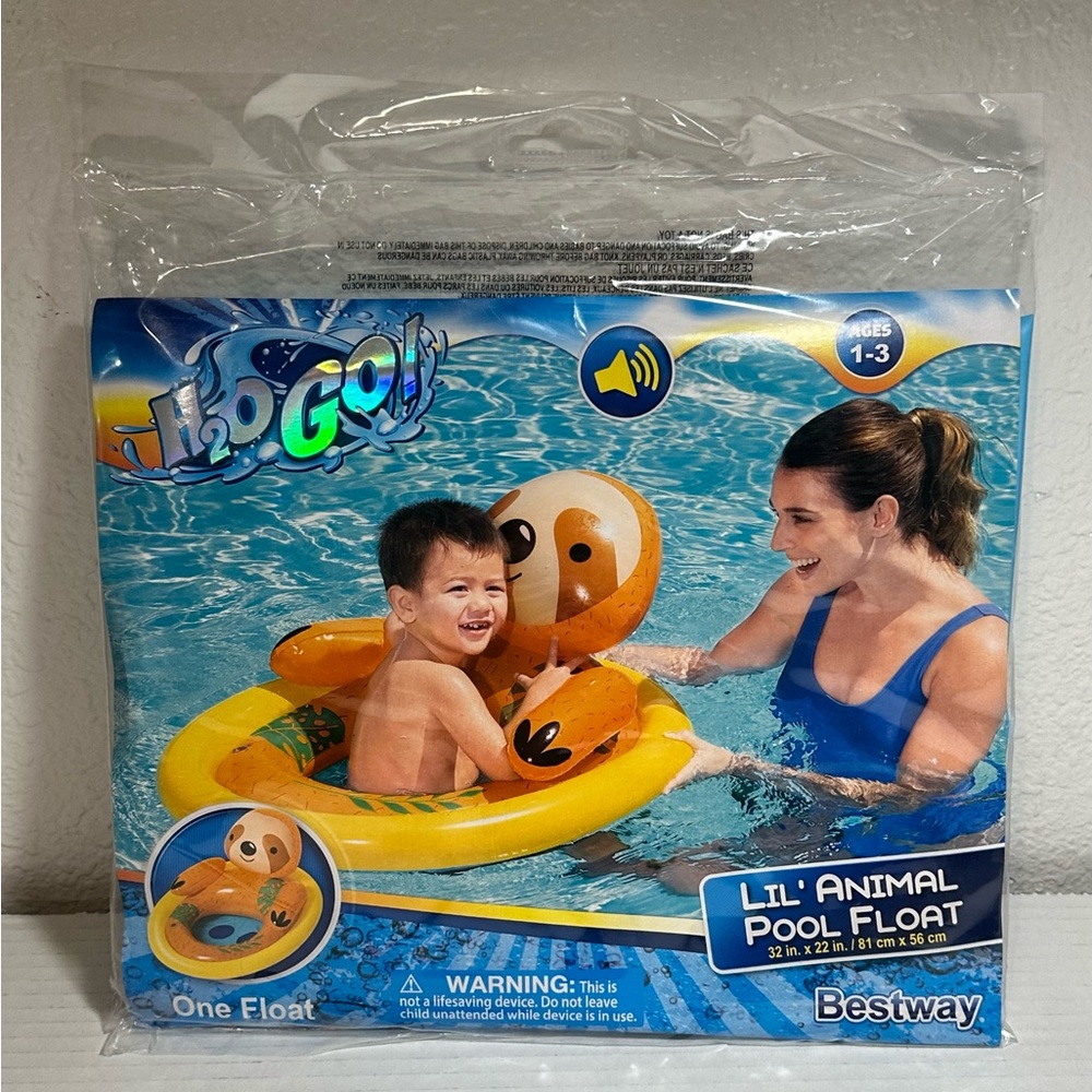 H2O GO Little Animal Pool Float Unisex 32" x 22" Sloth Tan Swimming Ages 1-3 New